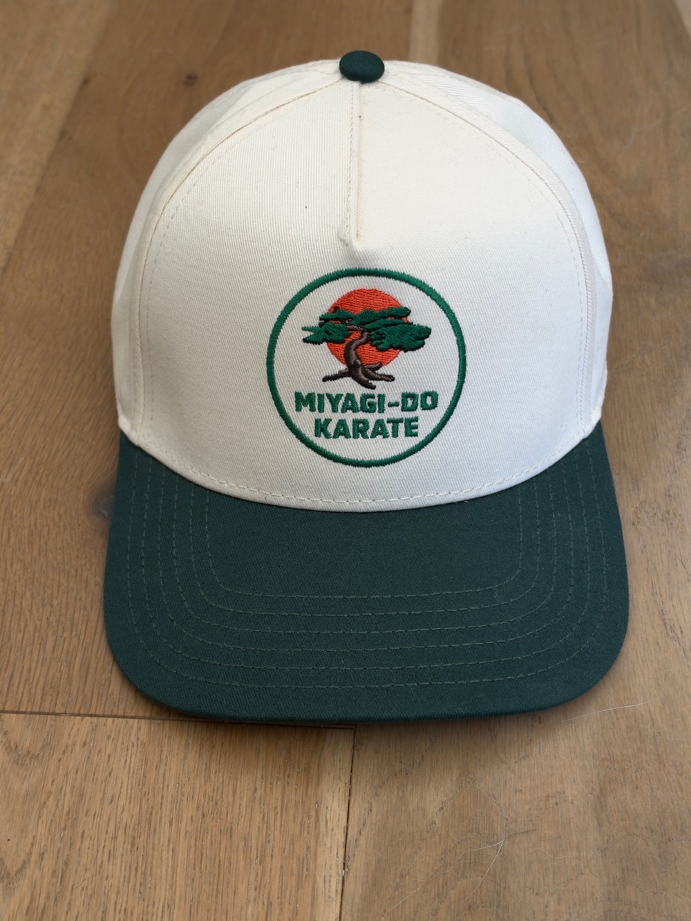 Karate Kid Cobra Kai Two-Tone Snapback Hat. Cream & Dark Green. Mint Condition.